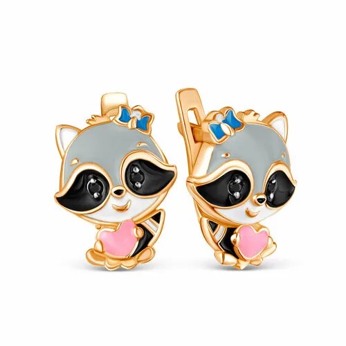 Серьги VALTERA, серебро, 925 проба, золочение, фианит, эмаль, , золотой