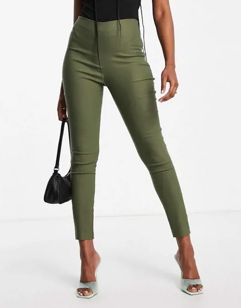 Зауженные брюки цвета хаки с завышенной талией Vesper-Зеленый цвет