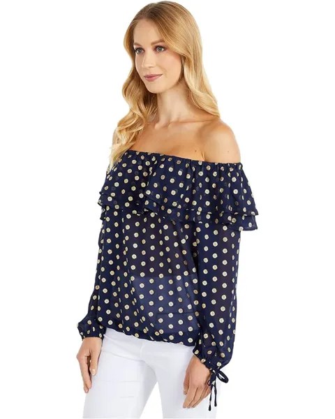 Топ Michael Kors Mini Medallion Peasant Top, цвет True Navy/Gold