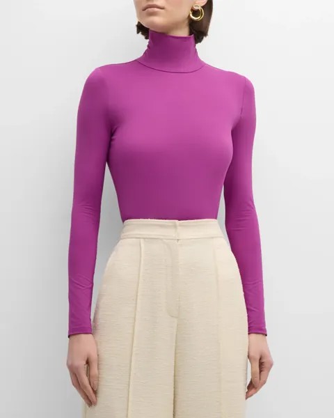 Трикотажный топ с высоким воротником и длинными рукавами Nuda St. John, цвет Purple