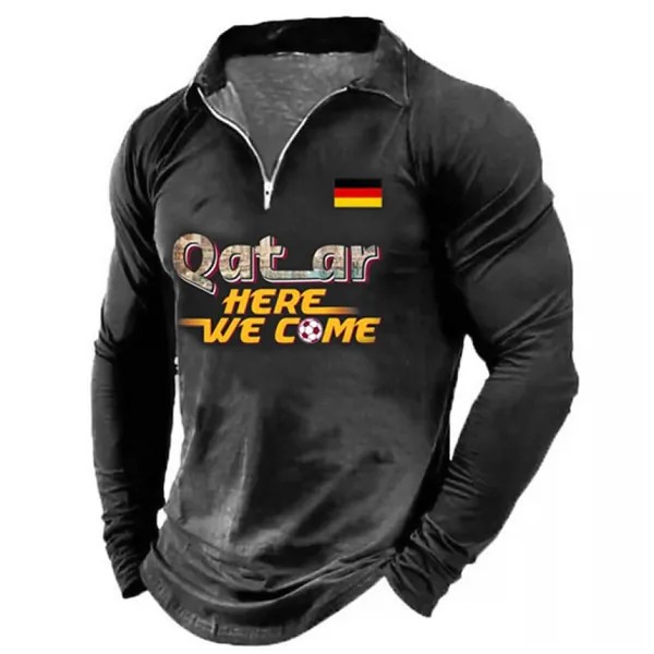 Мужская футболка-поло с флагом Германии Here We Come Soccer Zip Polo