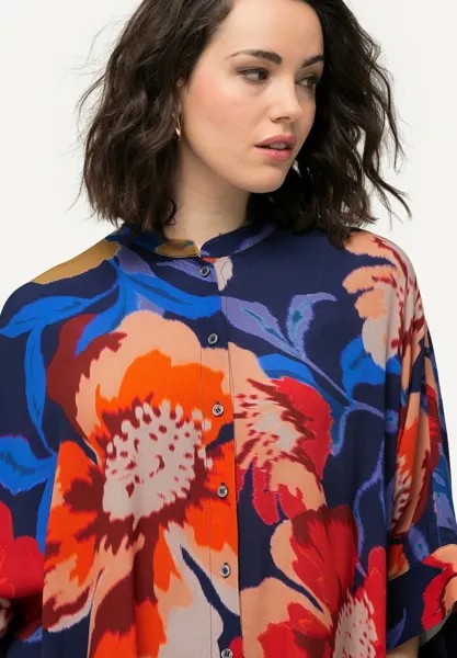 Рубашка-блузка 3/4 SLEEVE FLORAL Ulla Popken, темно-синий