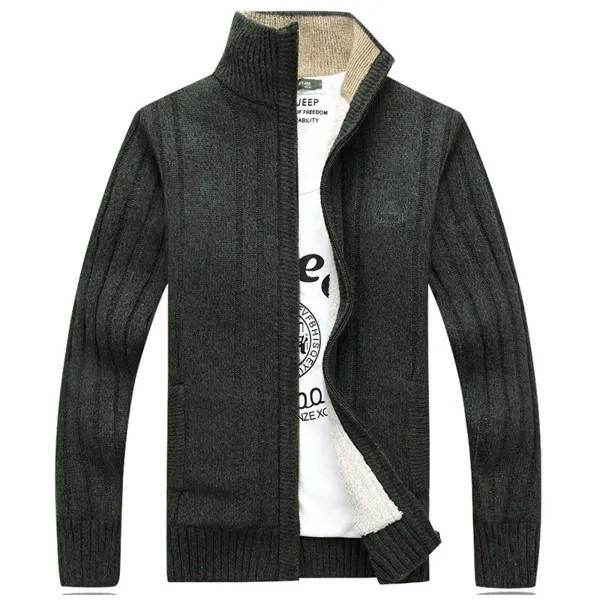 Мужской зимний свитер EBAIHUI, повседневный вязаный кардиган, куртки, однотонное флисовое теплое пальто на молнии с воротником-стойкой, осенне-...