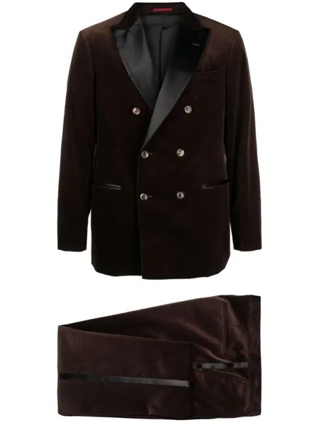 Brunello Cucinelli бархатный костюм с двубортным пиджаком, коричневый