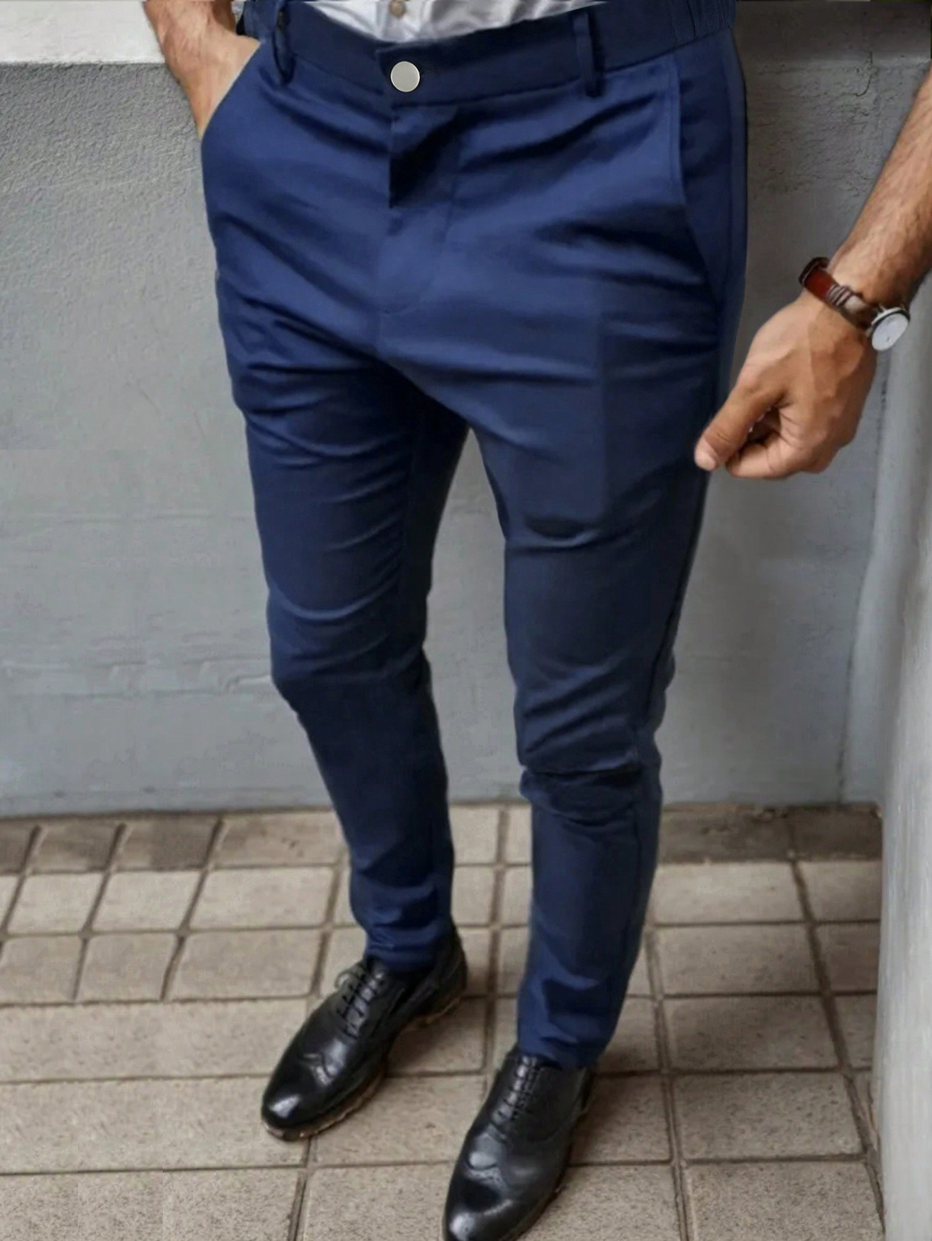 Мужские однотонные зауженные брюки Manfinity Mode с наклонными карманами, темно-синий