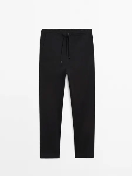 Брюки-джоггеры из хлопковой смеси со швами Massimo Dutti, черный