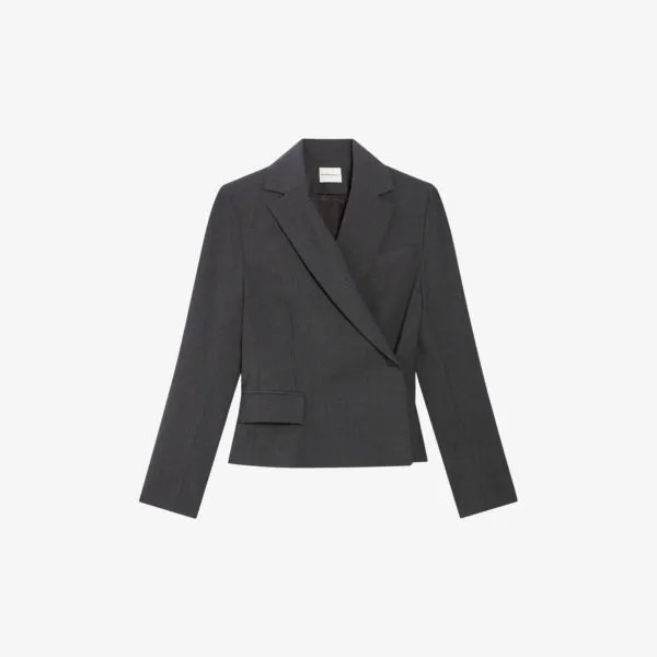 Укороченный пиджак из эластичной шерсти с заостренными лацканами Claudie Pierlot, цвет noir / gris