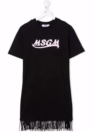 MSGM Kids платье-футболка с бахромой и логотипом
