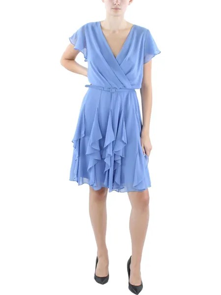 Женское шифоновое коктейльное и вечернее платье с рюшами Lauren Ralph Lauren, цвет Blue Loch