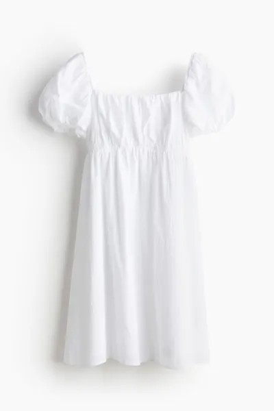 Платье H&M Puff-sleeved Babydoll, белый