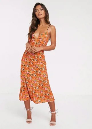 Платье-комбинация миди с цветочным принтом и контрастной шнуровкой на спине Finders Keepers-Красный