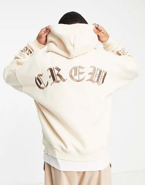 Бежевый oversized-худи с вышивкой в готическом стиле Sixth June-Светло-бежевый цвет