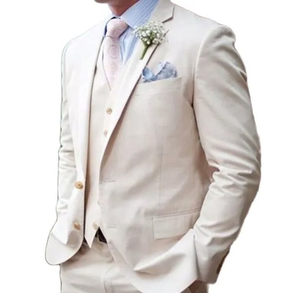 Новый Классический мужской костюм Smolking Noivo Terno, облегающие вечерние костюмы Easculino для мужчин, бежевые льняные пляжные свадебные смокинги для...