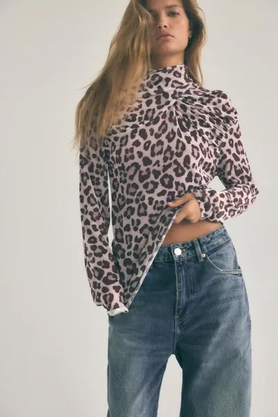Топ из жаккардового трикотажа с животным рисунком ZARA, цвет leopard