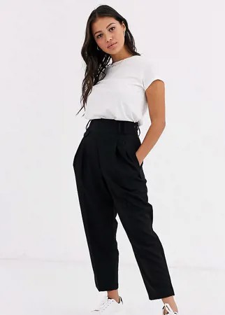 Строгие широкие брюки с завышенной талией ASOS DESIGN Petite-Черный цвет