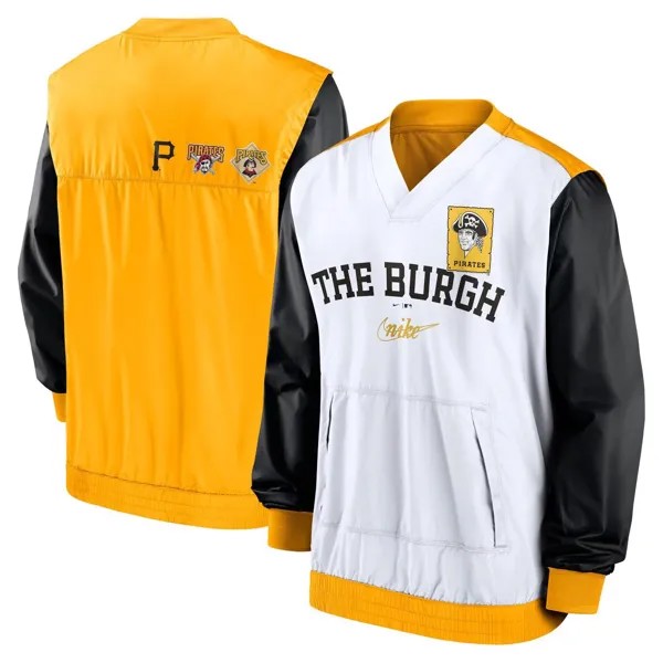 Мужской белый/золотой пуловер с v-образным вырезом Pittsburgh Pirates Rewind Warmup Jacket Nike