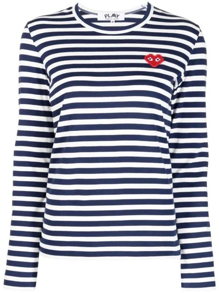Comme Des Garçons футболка в полоску с нашивкой-логотипом, синий