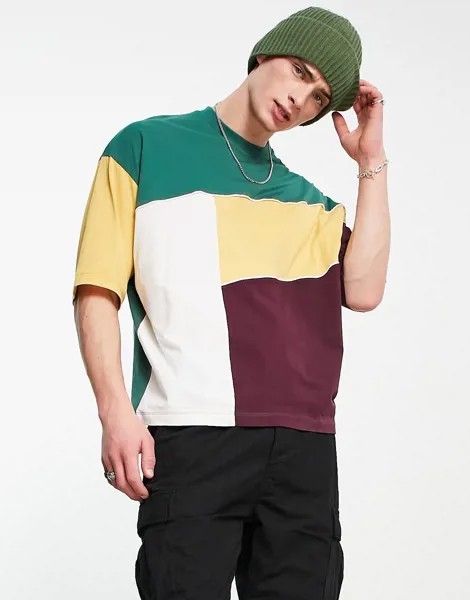Разноцветная oversized-футболка в стиле колор блок с отделкой кантом ASOS DESIGN-Разноцветный