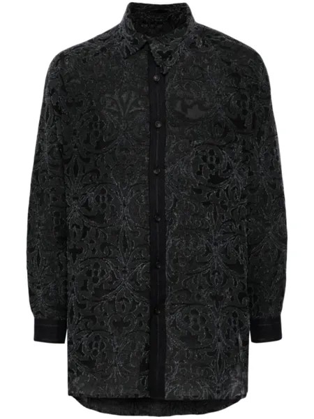 Yohji Yamamoto patterned-jacquard asymmetric-collar shirt, черный