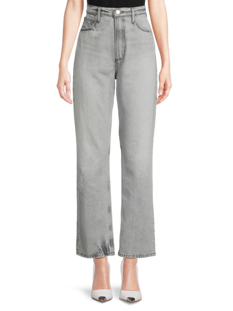 Укороченные прямые джинсы с высокой посадкой Frame, цвет Everwood Grey