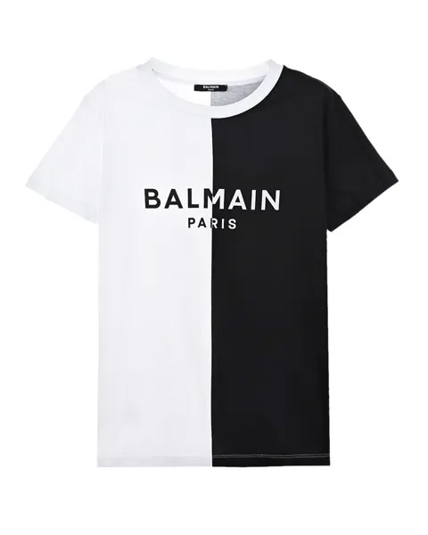 Черно-белая футболка colorblock Balmain детское
