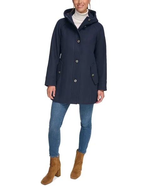 Женское пальто с капюшоном и пуговицами спереди Tommy Hilfiger, темно-синий