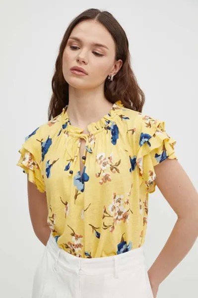Льняная блузка Lauren Ralph Lauren, желтый