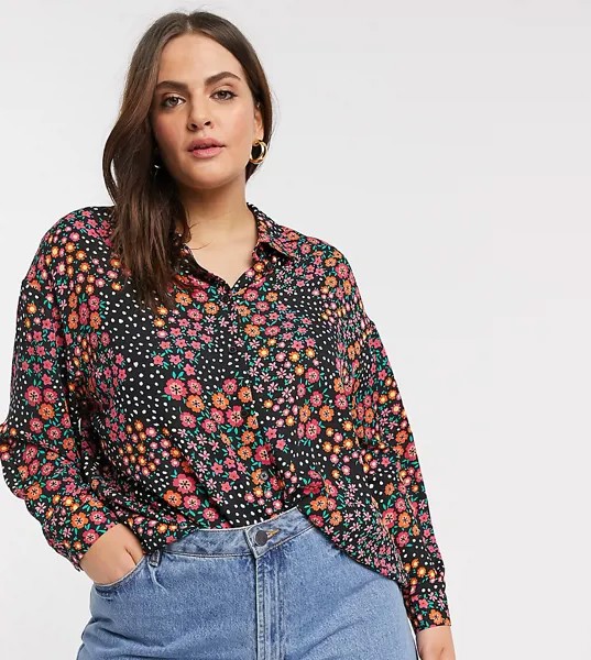 Рубашка с длинными рукавами и цветочным принтом ASOS DESIGN Curve-Мульти