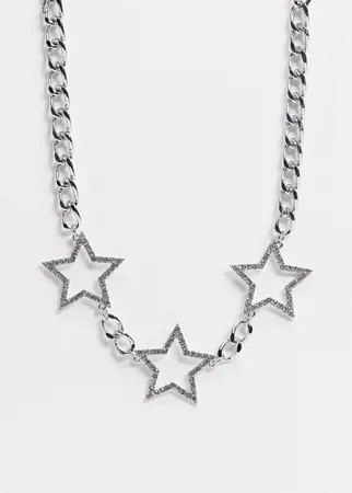 Массивное серебристое ожерелье-цепочка с эффектной отделкой звездочками Topshop-Серебряный