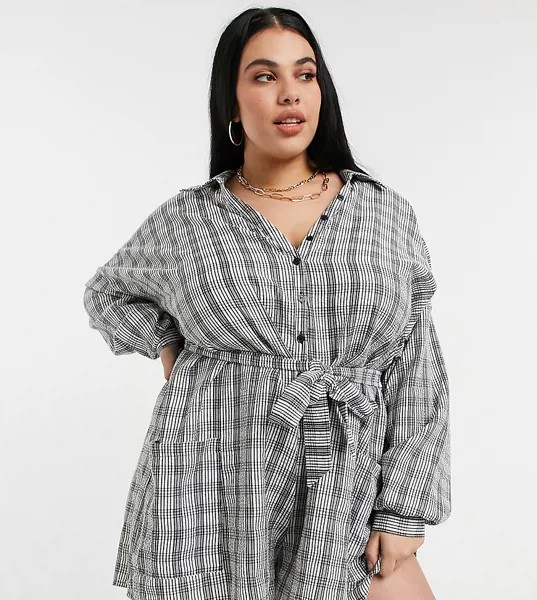 Ромпер в стиле oversized в клетку ASOS DESIGN Curve-Многоцветный