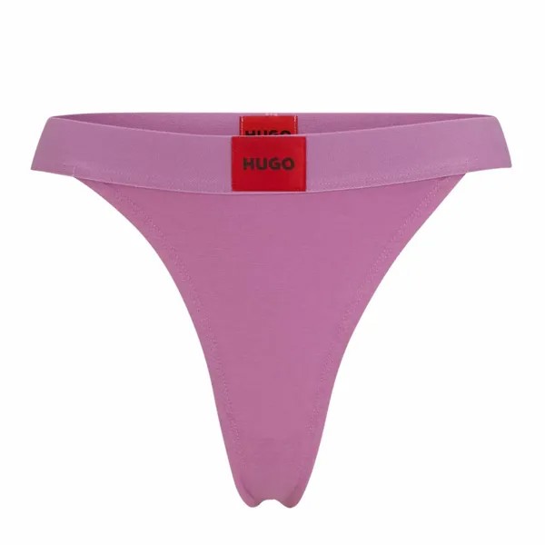 Трусики-стринги из эластичного хлопка Hugo With Red Logo Label, розово-сиреневый