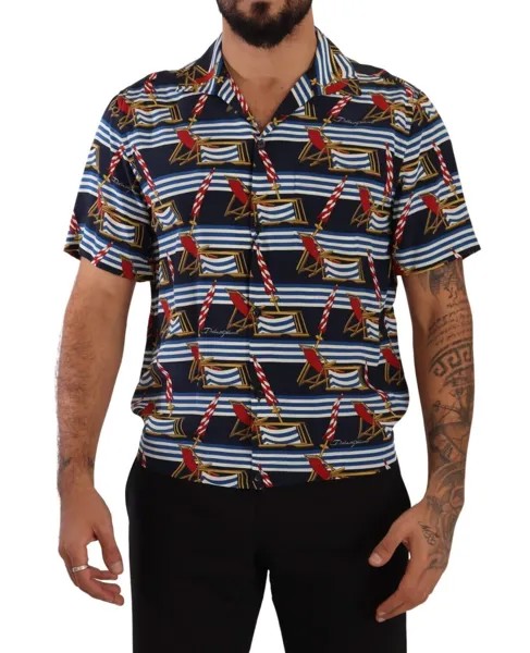 DOLCE - GABBANA Рубашка, разноцветное шелковое шезлонг с короткими рукавами 38/US15/S $1200