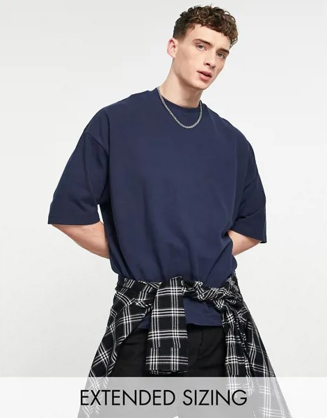 Темно-синяя oversized-футболка из пике ASOS DESIGN-Темно-синий