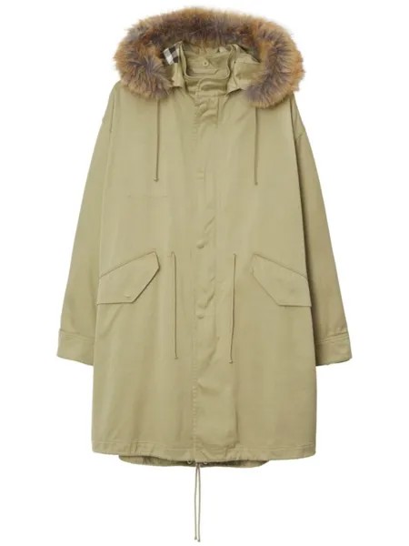 Burberry парка с капюшоном и искусственным мехом, зеленый