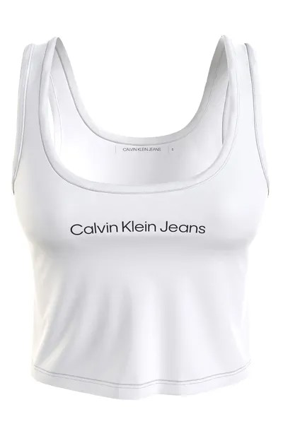 Укороченный хлопковый топ с логотипом Calvin Klein Jeans, белый