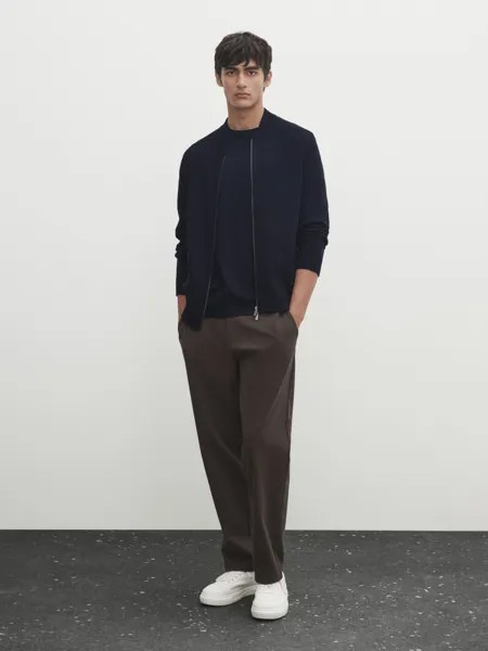 Трикотажный кардиган на молнии Massimo Dutti, темно-синий