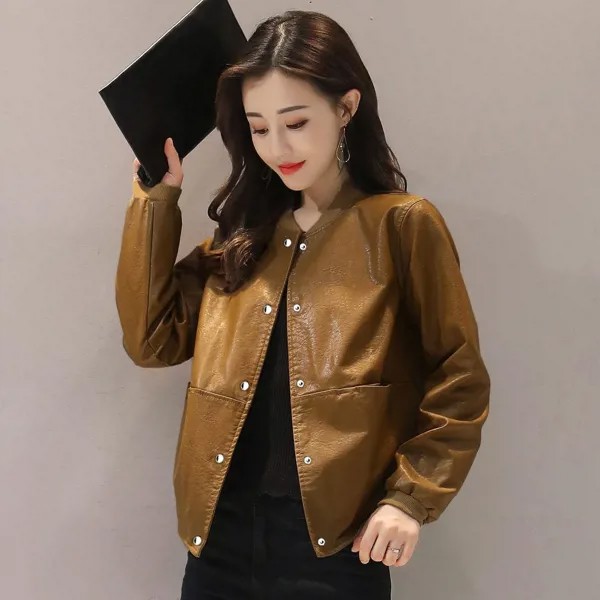 Мода Короткая кожаная куртка Женская осень и зима 2022 Корейская версия Свободное повседневное пальто