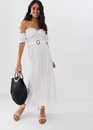 Сарафан макси с вышивкой и черепаховой пряжкой ASOS DESIGN-Белый