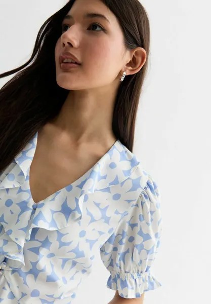 Рубашка Floral Ruffle New Look, синий