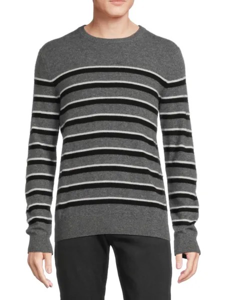 Полосатый свитер с круглым вырезом из 100% кашемира Saks Fifth Avenue, цвет Stone Grey