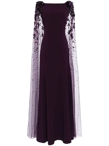 Jenny Packham платье-кейп Bittersweet со стразами, фиолетовый