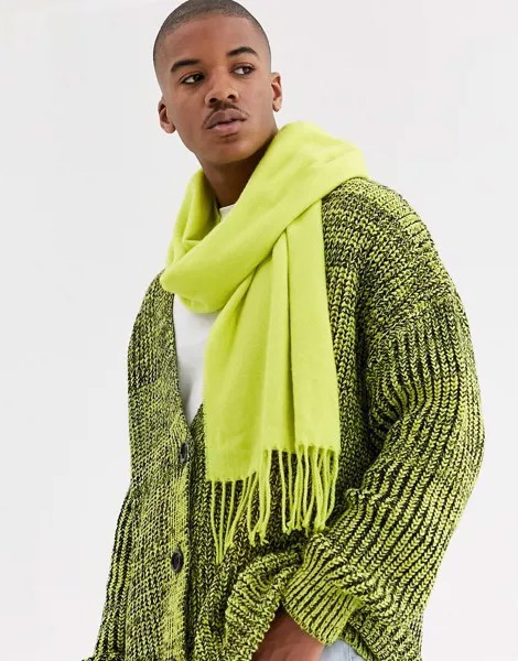 Неоново-желтый шарф с отделкой кисточками ASOS DESIGN