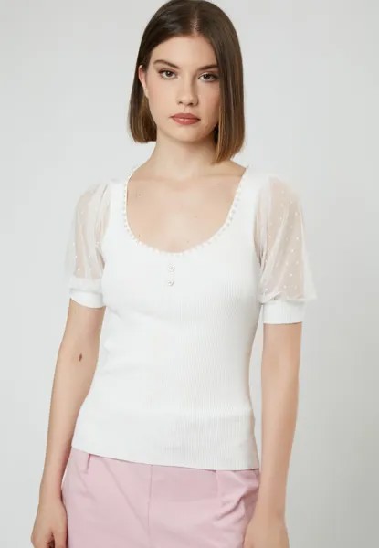 Футболка с принтом DOBBY ORGANZA SLEEVE INFLUENCER, цвет white