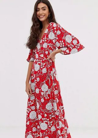 Платье миди с запахом и ярким цветочным принтом Brave Soul Tall Kea-Красный