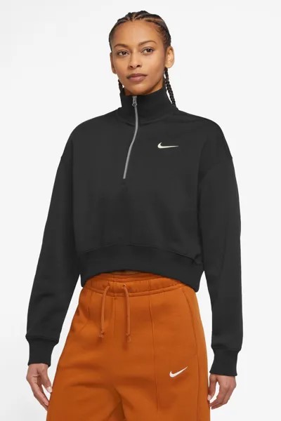 Блузка Mini Swoosh с молнией на шее Nike, черный
