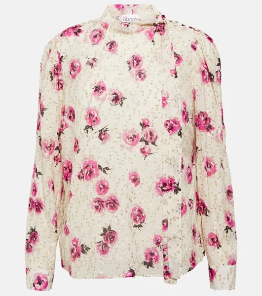 Креповая рубашка с цветочным принтом и завязками на шее REDVALENTINO, разноцветный