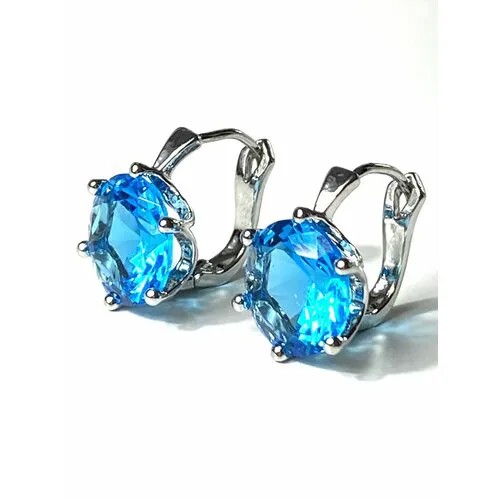 Серьги Florento, кристалл, размер/диаметр 12 мм, серебряный, голубой