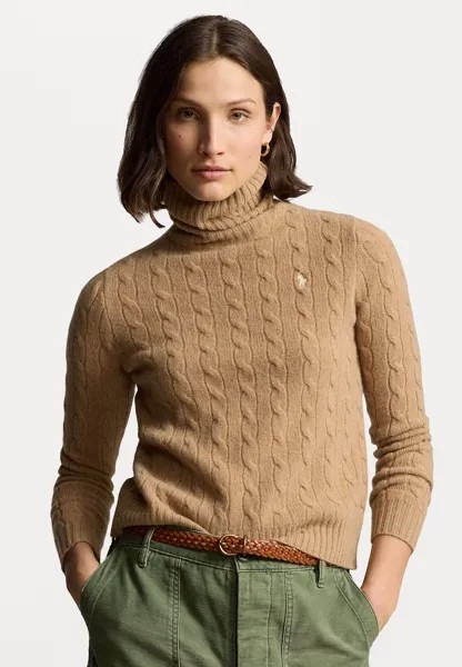 Вязаный свитер WOOL CASHMERE CABLE ROLL NECK JUMPER Ralph Lauren, коричневый
