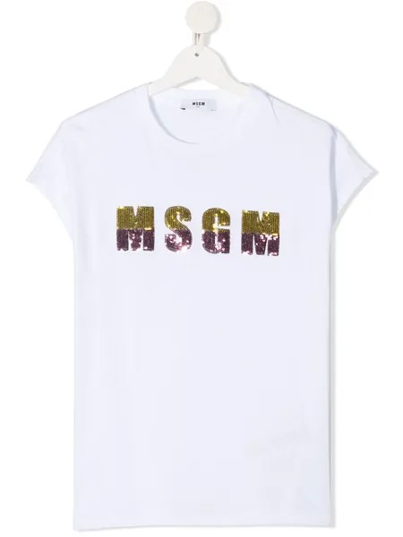 MSGM Kids футболка с логотипом из пайеток