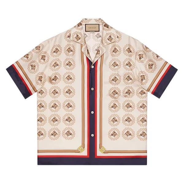 Рубашка с принтом Gucci Equestrian, цвет слоновой кости/золото/разноцветный